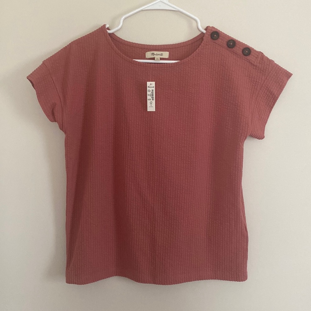 Madewell NWT Seersucker Button Shoulder Top Pink XS